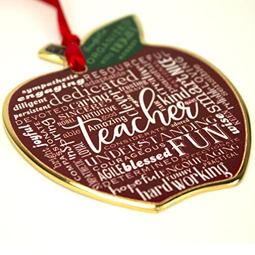 Cathedral Art Abbey & CA Gift Gold Teacher Apple Artmetal Ornament On Red Ribbon, 2", Multi - style: Gold Teacher Apple
