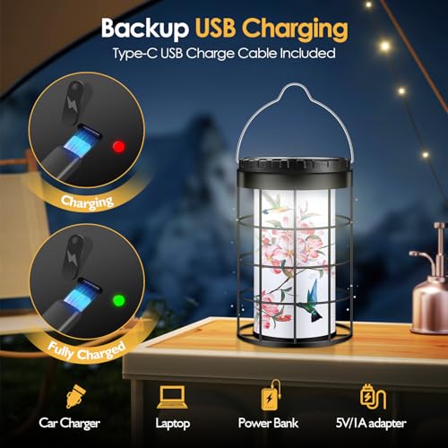 Hummingbird Solar Lanterns Outdoor Waterproof, Solar & USB Dual Charging Options, Garden Decor Hanging Lights, Gifts for Mom Wife Grandma Daughter Friends Sister