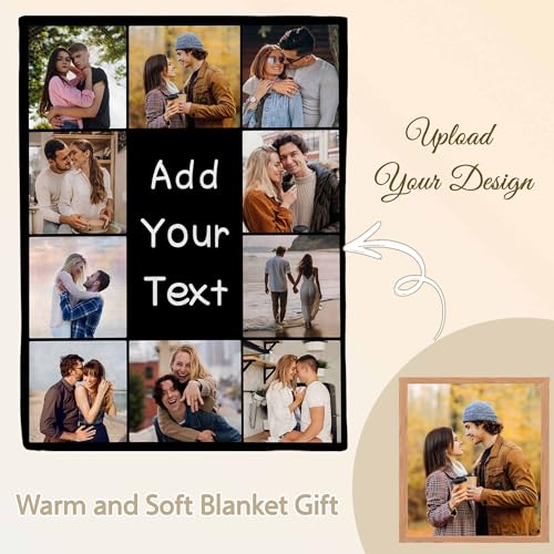 Personalized 10 Photos Family Blanket, Custom Mom/Dad/Girlfriend/Boyfriend/Couple/Best Friend/Sister Blanket, Custom Photo Throw Blanket, Black, 60"x80" - color: Style 1