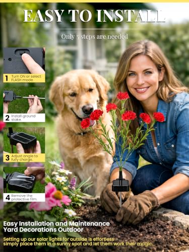 GIGALUMI 4 Pack Solar 28 Carnations Flowers Outdoor, 2 Modes, Red - color: Red, size: 4 PACK