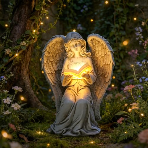 Angel Statue Outdoor, Solar Angel Reading Book with LED Lights, Garden Gift - style: Ancient Book