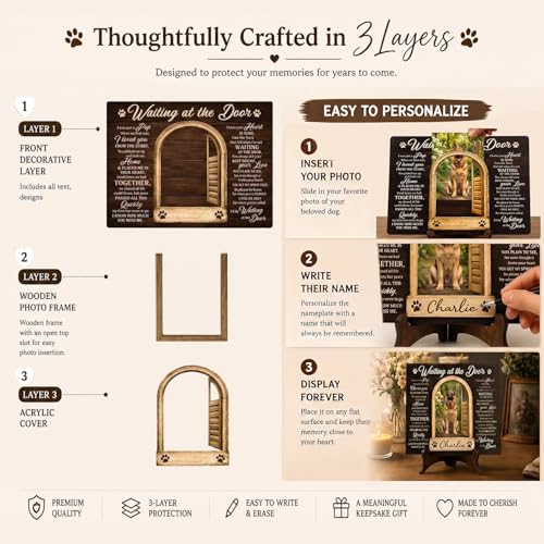 Dog Memorial Gifts for Loss of Dog, Personalized 3.5x5 Inch Picture Frame, Pet Remembrance Keepsake, Wooden Tribute Plaque, Loss of Pet Sympathy Gift, Bereavement Decor (Arch)