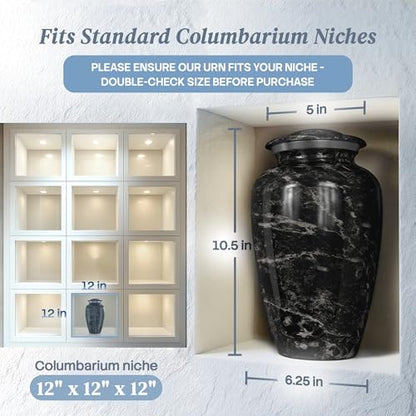 Cremation Urns for Human Ashes Adult Female & Male - Large (10.5H x 6.25W) | Handcrafted Urn for Human Adult Man & Woman - Decorative Funeral Urns - Memorial Urn with Black Marble Finish - size: Large, style: Black Marble Finish