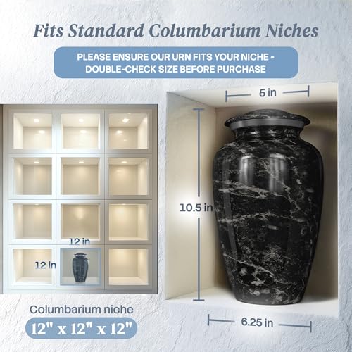 Cremation Urns for Human Ashes Adult Female & Male - Large (10.5H x 6.25W) | Handcrafted Urn for Human Adult Man & Woman - Decorative Funeral Urns - Memorial Urn with Black Marble Finish - size: Large, style: Black Marble Finish