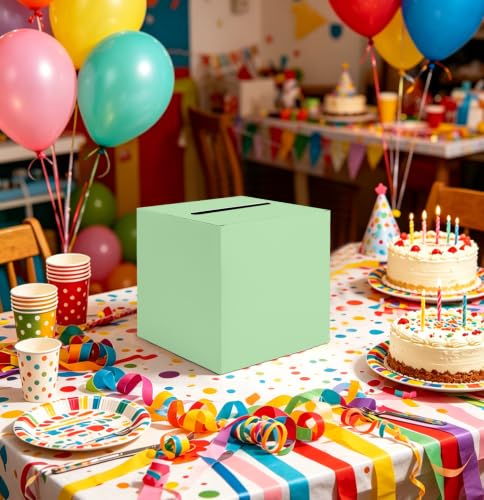 SietDESEO Sage Green Card Box with Slot Money Gift Card Box Holder for Party Wedding Reception Birthday Graduation Bridal Shower Baby Shower Diaper Raffle Box - color: SAGE GREEN CARD BOX, size: 7.8 X 7.8 X 7.8 INCH
