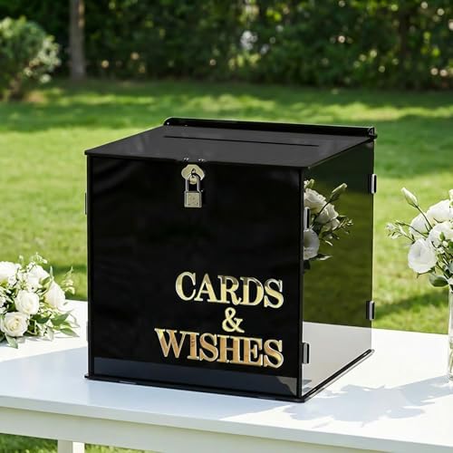 AerWo Black Wedding Card Box with Lock, Acrylic Gift Card Box for Wedding - color: Black
