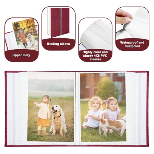 Photo Album 4x6 100 Pockets, Linen Cover Top Loader Vertical, Slip-in Picture Red Pockets Albums for Wedding, Family, Anniversary, Baby, Vacation - color: Red, size: 100 Pockets