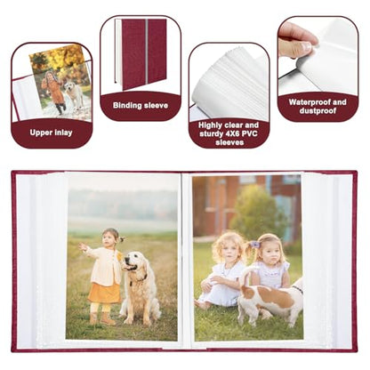 Photo Album 4x6 100 Pockets, Linen Cover Top Loader Vertical, Slip-in Picture Red Pockets Albums for Wedding, Family, Anniversary, Baby, Vacation - color: Red, size: 100 Pockets