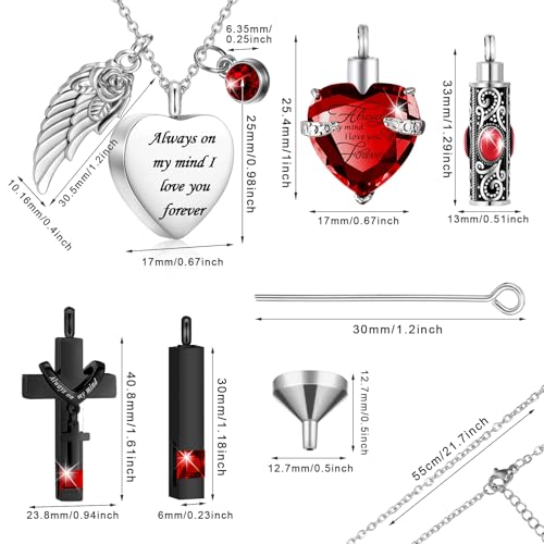 Fumete 5 Pcs Urn Necklaces for Ashes Cremation Keepsake - color: Dark Red