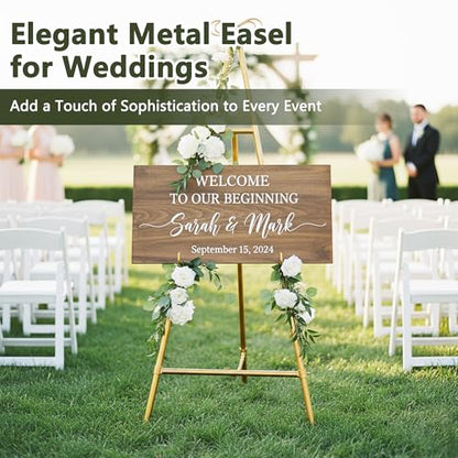 Gold Easel Stand for Sign, 55'' Adjustable Easel Stand for Display, Metal Easel Display Stand Heavy Duty(Round Tube) - color: Gold