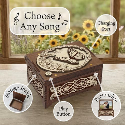 Butterfly Custom Song MP3 Music Box, Personalize with Photo Print & Text, Plays Any Song