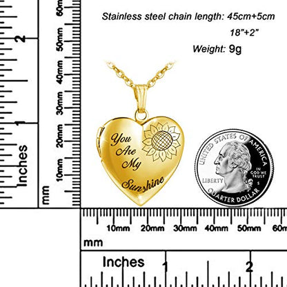 YOUFENG You are My Sunshine Necklace Sunflower Locket Necklace that Holds Pictures Heart Locket Pendant Gifts for Her - style: Gold-plated Sunflower locket