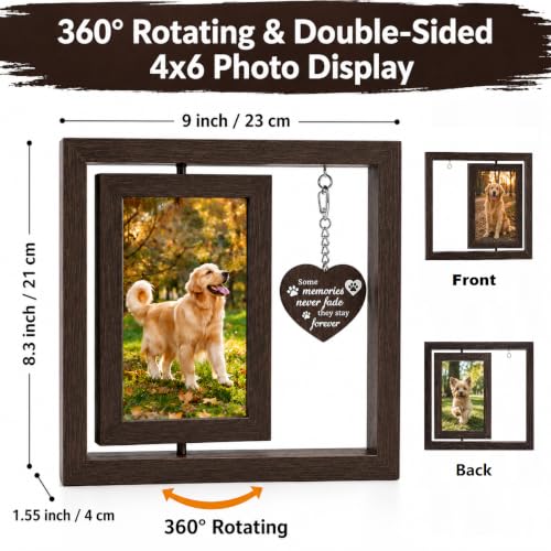 Pet Memorial Gift for Dog, Rotating Wooden Picture Frame 4x6 Photo | Dog Memorial Gifts for Loss of Dog Sympathy Gift, Pet Loss Sympathy Gift, Bereavement Cat Memorial Gifts for Loss of Cat