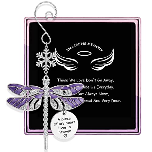 Lost Loved One Christmas Ornament,in Memory of Loved One Gifts Dragonfly Symthy Ornament,A Piece of My Heart Lives in Heaven Dragonfly Memorial Gift (Purple Memorial)