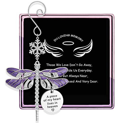 Lost Loved One Christmas Ornament,in Memory of Loved One Gifts Dragonfly Symthy Ornament,A Piece of My Heart Lives in Heaven Dragonfly Memorial Gift (Purple Memorial)