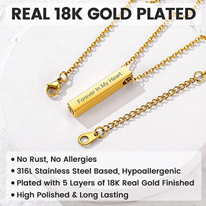 GOLDCHIC JEWELRY Urn Necklaces for Ashes, Stainless Steel Pet/Cross/Birthstone/Tree of Life Personalized Keepsake Memorial Jewelry for Women - color: Cube - 18k Gold Plated, style: No Engraving