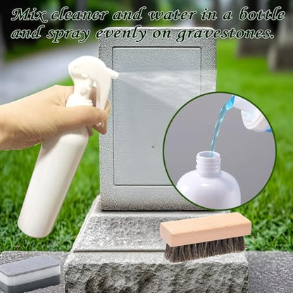 8 Pcs Headstone Cleaner Kit for Cleaning Granite Tombstones in Cemeteries, Including Towels, Brushes, Tombstone Sponges, Scrapers, Brush Sets, Stainless Steel Scrapers, and Disposable Gloves