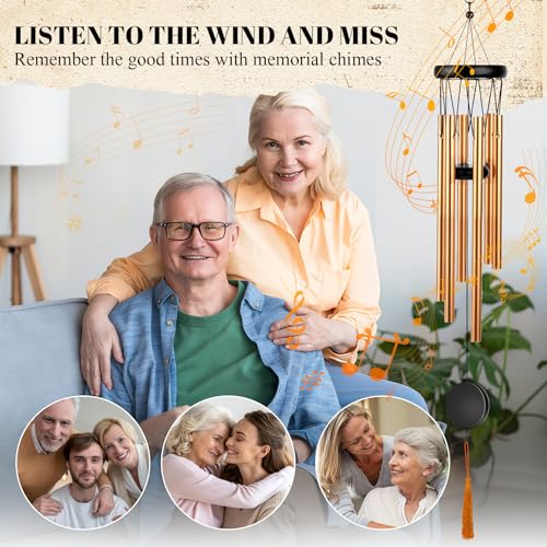 Customizable Memorial Wind Chime - Outdoor Bereavement Gift with Removable Charms, Sympathy Keepsake for Loss, Garden & Patio Decor (Gold) - size: Gold