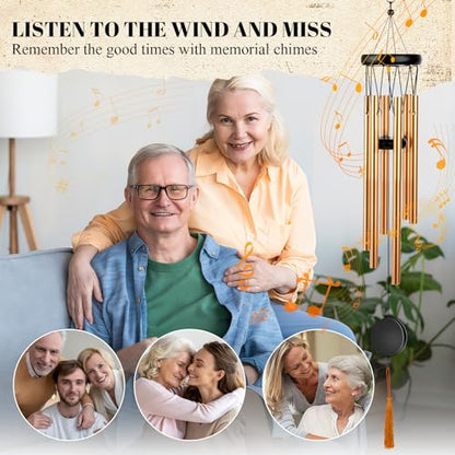 Customizable Memorial Wind Chime - Outdoor Bereavement Gift with Removable Charms, Sympathy Keepsake for Loss, Garden & Patio Decor (Gold) - size: Gold