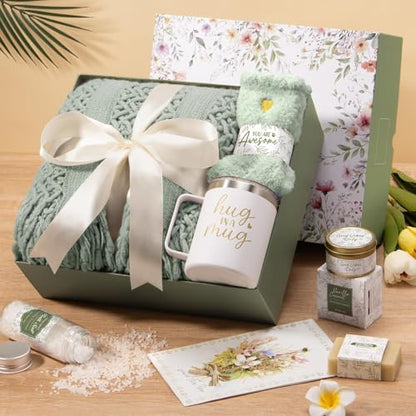 Self Care Get Well Soon Gift Baskets for Women Birthday Gifts Care Package | Sympathy Spa Gift Baskets After Surgery, Christmas Thinking of You Inspirational Gifts for Mom Her Sister Grandma Best Friend - color: Sage Green