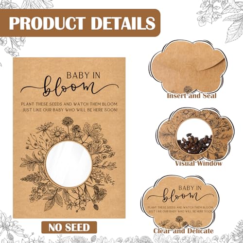 Fumete 100 Pack Simple Style Baby in Bloom Baby Shower Favor for Guest Wildflower Seeds Packets Party Favor with Window Envelopes Resealable Organizer Storage Bag for Gender Reveal Party - style: Simple