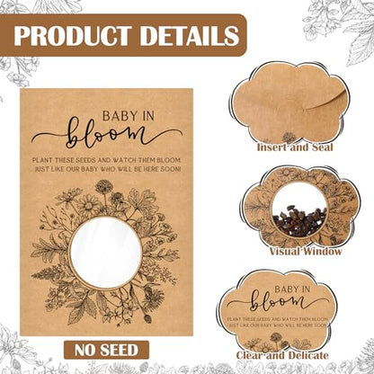 Fumete 100 Pack Simple Style Baby in Bloom Baby Shower Favor for Guest Wildflower Seeds Packets Party Favor with Window Envelopes Resealable Organizer Storage Bag for Gender Reveal Party - style: Simple