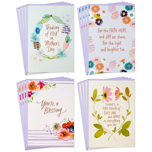 Hallmark Religious Mother's Day Card Assortment (16 Cards with Envelopes) Purple, Teal and Orange Flowers - style: Mother's Day
