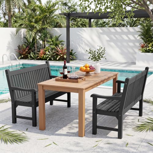 2-Person Outdoor Bench with 700 Lbs Weight Capacity, Black | Poly Lumber Weatherproof Garden Bench Seating for Porch, Balcony and Park, All-Weather Patio Bench Furniture - color: Black