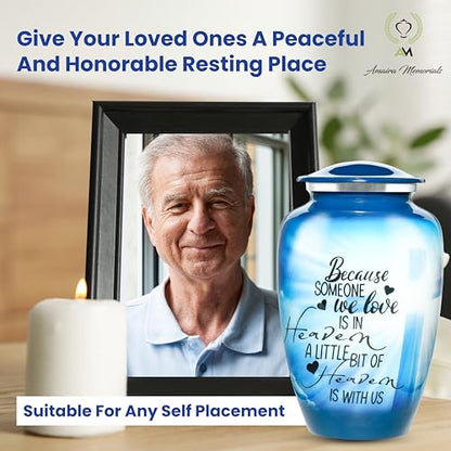 Urns for Human Ashes Adult, Large Cremation Urn for Men & Women, Handcrafted Metal Urn with Secure Lid for Funeral & Burial (Blue Cross - 220 Cubic Inches) - color: Blue Cross