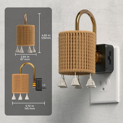 L LOHAS LED Night Lights Plug into Wall, Boho Fabric Cylinder Night Light - color: Gold Ring-3000K, size: 1 Pack