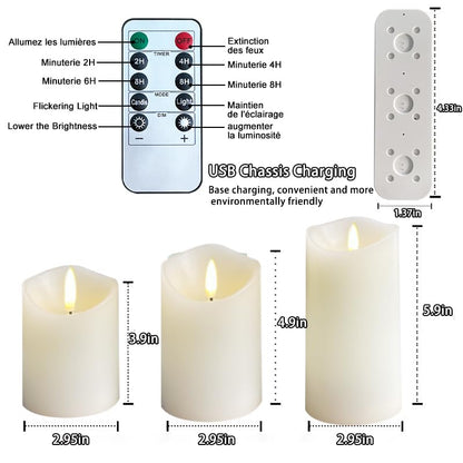 LEDHOLYT Rechargeable Flameless Candle, Flashing LED Pillar Real Wax Candle with Remote Control and Timer,Decorative Electronic Candles, 1 Set of 3 - color: White-Droplet 3Pcs