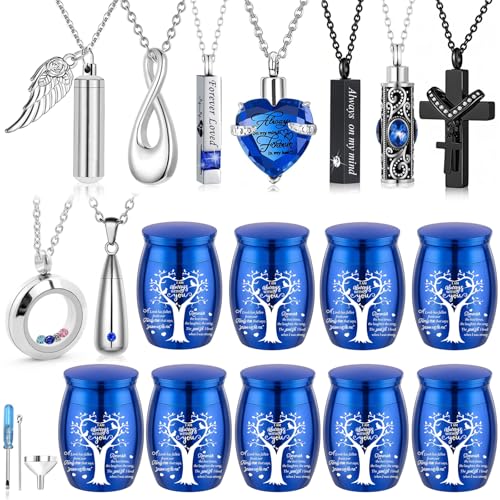 Small Urns for Human Ashes Cremation Urns Keepsake Set of 18 Cremation Jewelry Necklaces for Ashes Stainless Steel Keepsake Cremation Ash Holders Locket for Women Men (18Pcs-Blue) - color: 18pcs-blue