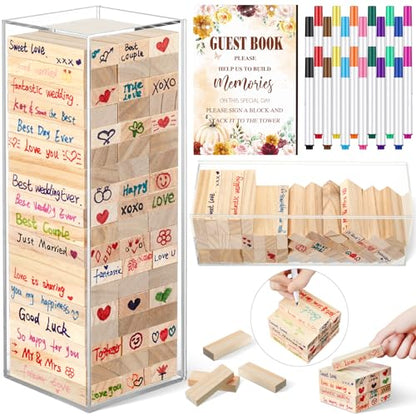 Beeveer 80 Pcs Wedding Guest Book Alternative Wooden Block Guest Book for Wedding Sign in Bridal Shower Decoration 54 Pcs Wooden Block Bridal Shower Game for Sign in, Reception(Pumpkin) - style: Pumpkin