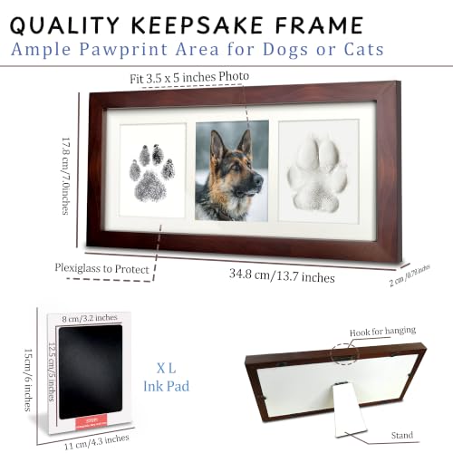MYPAWLETS Dog Cat Paw Print Kit,Ink&Clay Pawprint Keepsake Frame (Espresso) - color: Espresso