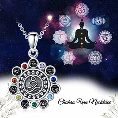 PELOVNY Urn Necklaces for Ashes of Loved Ones 925 Sterling Silver Personalized Heart Locket Urn Necklace Cremation Keepsake Memorial Jewelry Gifts for Women Men - color: Chakra Urn