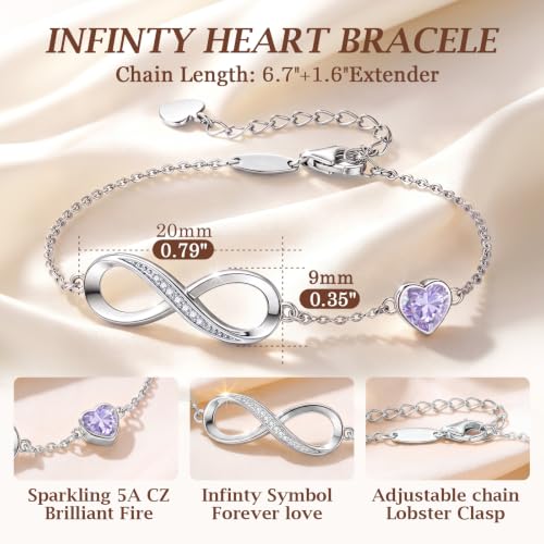 CDE 925 Sterling Silver Infinity Birthstone Bracelet Jewelry Gift for Women | Hypoallergenic,Non Tarnish,Heart CZ,Nickel-Free & Lead-Free,Anniversary Christmas Birthday Idea Gifts for Wife Girlfriend Her - color: 06-June
