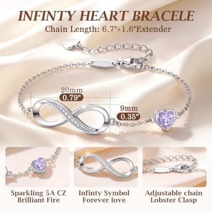 CDE 925 Sterling Silver Infinity Birthstone Bracelet Jewelry Gift for Women | Hypoallergenic,Non Tarnish,Heart CZ,Nickel-Free & Lead-Free,Anniversary Christmas Birthday Idea Gifts for Wife Girlfriend Her - color: 06-June