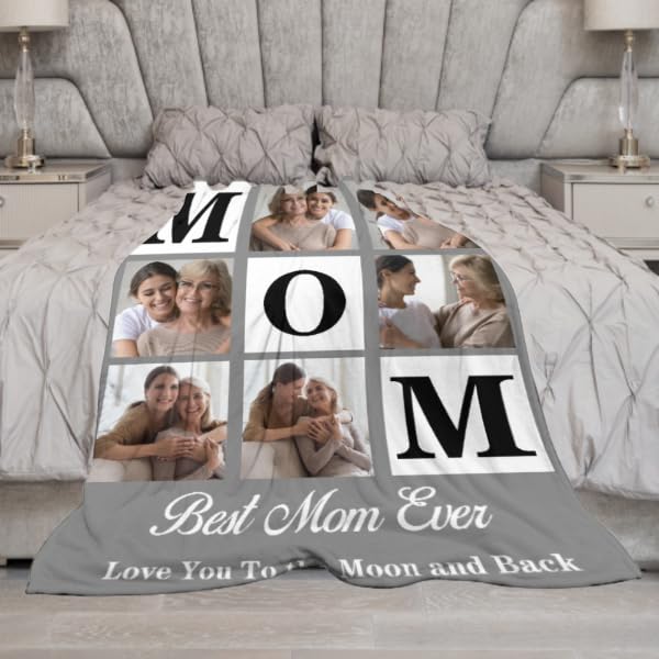 Artsadd Custom Photo Blanket with Text - Personalized Picture Throw Blankets for Mom, Wife, Grandma, Women - Mother's Day, Valentine's Day Gifts - color: 1-mom-01