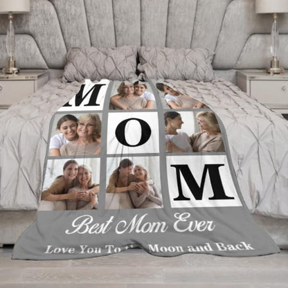 Artsadd Custom Photo Blanket with Text - Personalized Picture Throw Blankets for Mom, Wife, Grandma, Women - Mother's Day, Valentine's Day Gifts - color: 1-mom-01