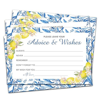 Advice And Wishes Cards (25pcs), Mediterranean Lemon Advice Cards For Mr And Mrs, Bride And Groom, New Parents, Bridal Shower, Baby Shower, Engagement, Wedding, Bachelorette Party Games Decor -A04 - style: Lemon
