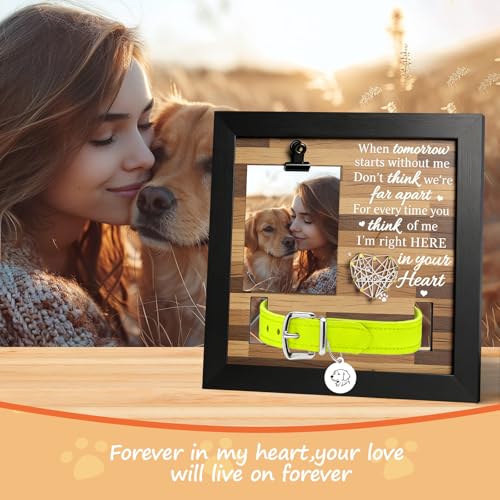 Artisanal Hand-Knitted Heart Dog Memorial Frame with Photo Clip& Collar Holder - Loss of Pet Sympathy Gift, Warm Remembrance for Dogs and Cats - color: Black and gray