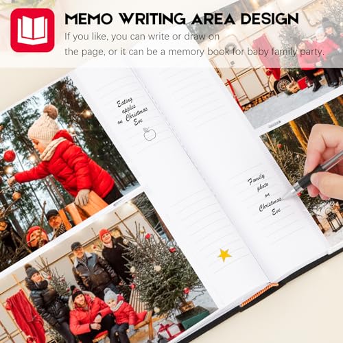 Aevdor 5x7 Photo Album, 240 Photos, Writing Space, Linen Cover, Black - color: Black