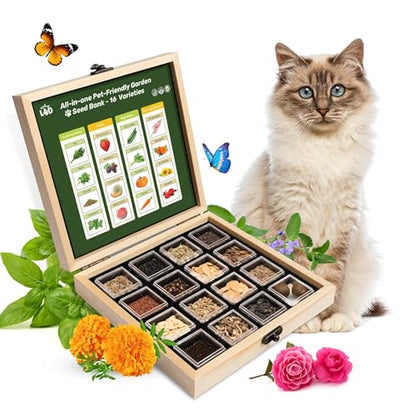 Lush&Dew Pet-Friendly Heirloom Seed Bank, Gardening Gifts for Women Men | 16 Varieties 15,000+ Non-GMO Seeds for Planting Herbs Flowers Vegetables in Raised Garden Bed Windowsill, Annuals Perennials - style: Pet-Friendly
