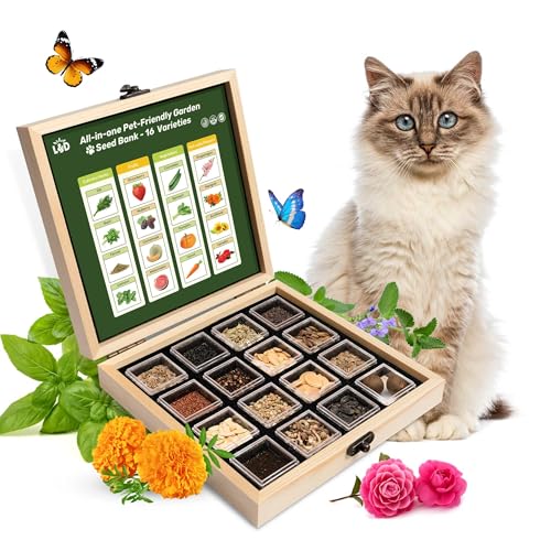 Lush&Dew Pet-Friendly Heirloom Seed Bank, Gardening Gifts for Women Men | 16 Varieties 15,000+ Non-GMO Seeds for Planting Herbs Flowers Vegetables in Raised Garden Bed Windowsill, Annuals Perennials - style: Pet-Friendly