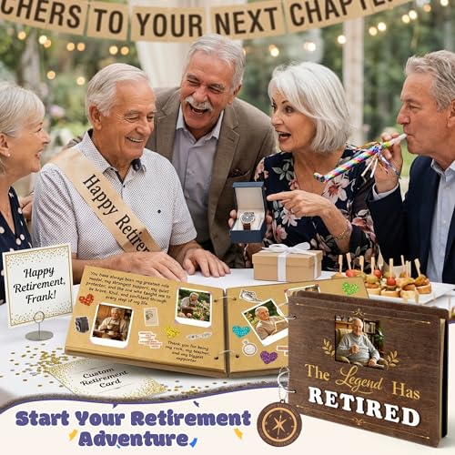 CY2SIDE Retirement Wooden Scrapbook Kit - 109PCS The Legend Has Retired Memory Book Gift for Men Women Coworker Teacher Parents, DIY Photo Book Keepsake Album for Retirement Party Farewell Celebration - style: Retirement