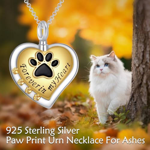 925 Sterling Silver Urn Necklace for Ashes, Teardrop/Tree of Life/Sunflower/Dragonfly/Sea Turtle/Celtic Knot/Elephant/Hummingbird Memorial Cremation Pendant Necklaces for Animal Human Ashes - color: M: Paw Print