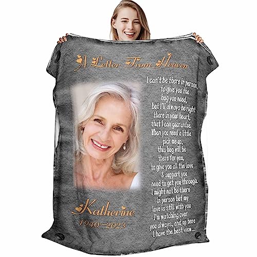D-Story Custom Memorial Blanket for Loss of Loved One - A Letter from Heanven Sympathy Blanket Loss of Dad Mom Husband Wife Friend in Loving Memory Gifts for Mom Personalized - color: G02