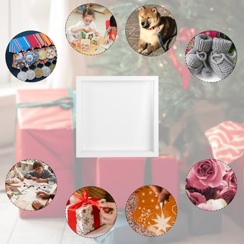 3 Pack Shadow Box Frames, 8 x 8 Inches Square Artificial Board Shadow Boxes Display Case, White 3D Picture Frames for Photos, Dried Flowers, Wall Mounted Handicraft Photo Frame