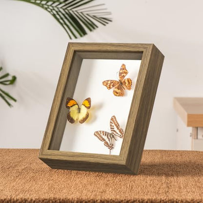 5x7 Small Shadow Box Frame with Ultra-Clear Glass & Soft Linen Back | With Push Pins and Stand, Deep 1.2" Brown Shadow Box Display Case – Display on Tabletop or Wall for Photo, Flower, Keepsakes - color: Brown+high Definition Panel + Shatter-proof Packagi