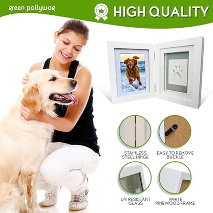 Green Pollywog Paw Print Hinged Photo Frame with Clay Print Kit - size: Clay Paw Print Kit + Frame